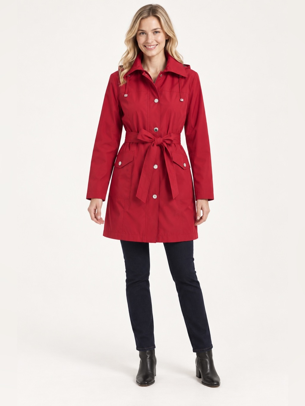 LONDON FOG Hooded Water-Resistant Rain Coat Red Size Medium